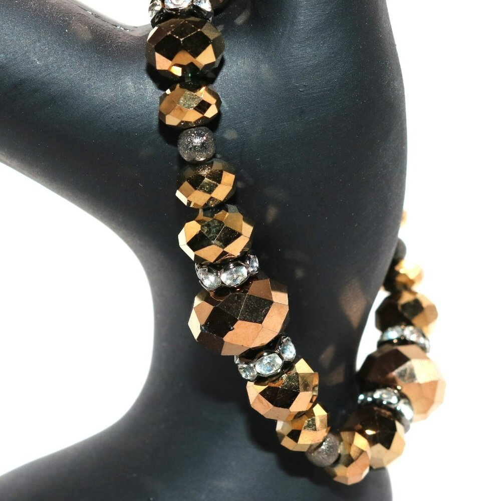 Bronze Color Faceted Glass Beads Stretchy Bracelet